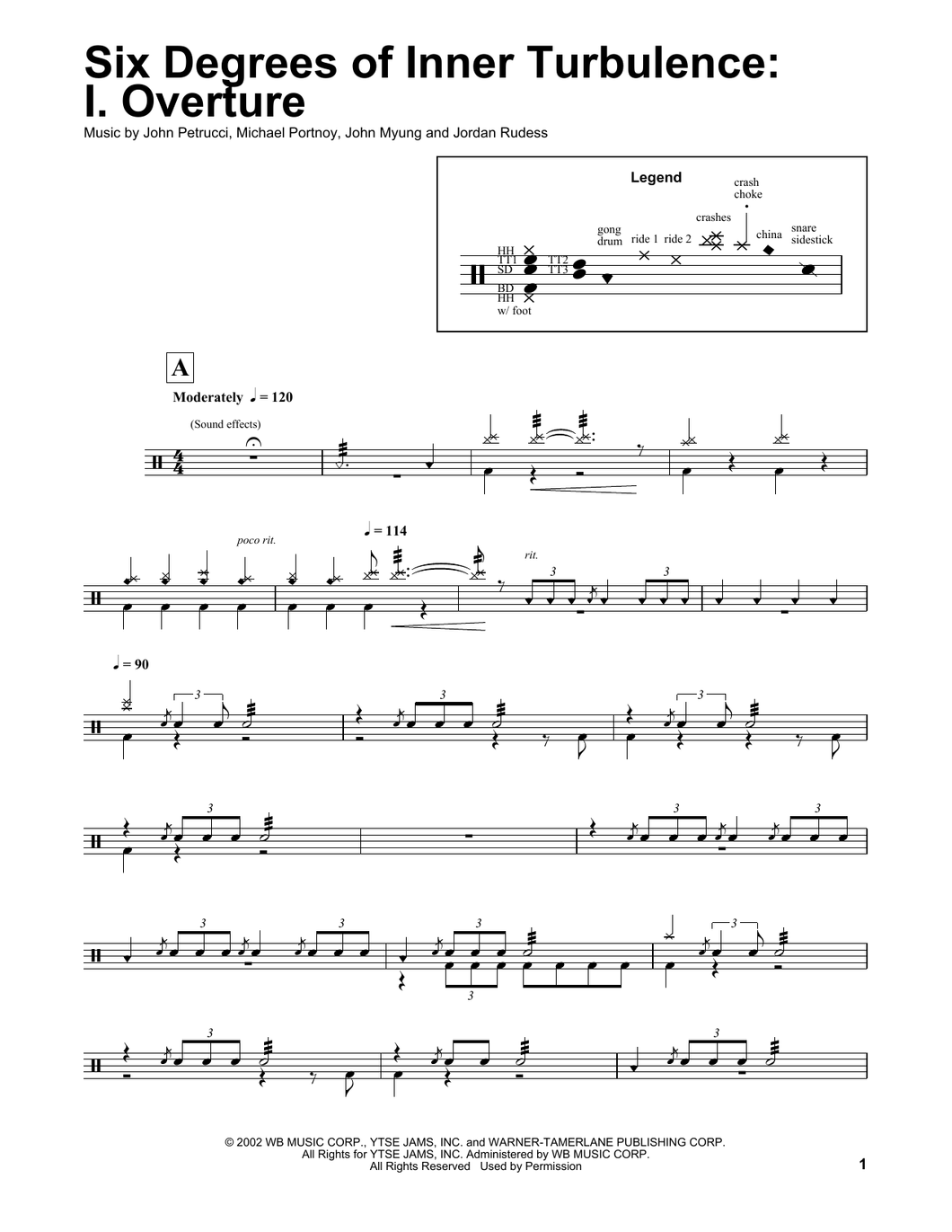 Six Degrees of Inner Turbulence: I. Overture - Dream Theater - Full Drum Transcription / Drum Sheet Music - SheetMusicDirect DT