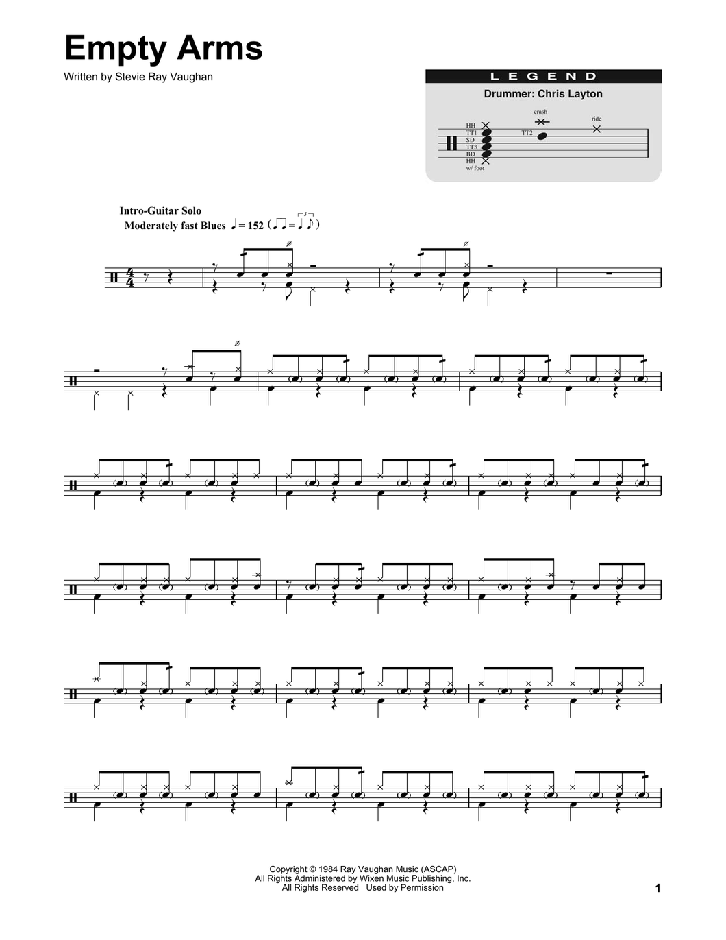 Empty Arms - Stevie Ray Vaughan & Double Trouble - Full Drum Transcription / Drum Sheet Music - SheetMusicDirect DT