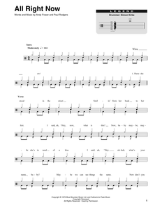 All Right Now - Free (The Band) - Full Drum Transcription / Drum Sheet Music - SheetMusicDirect DT173957