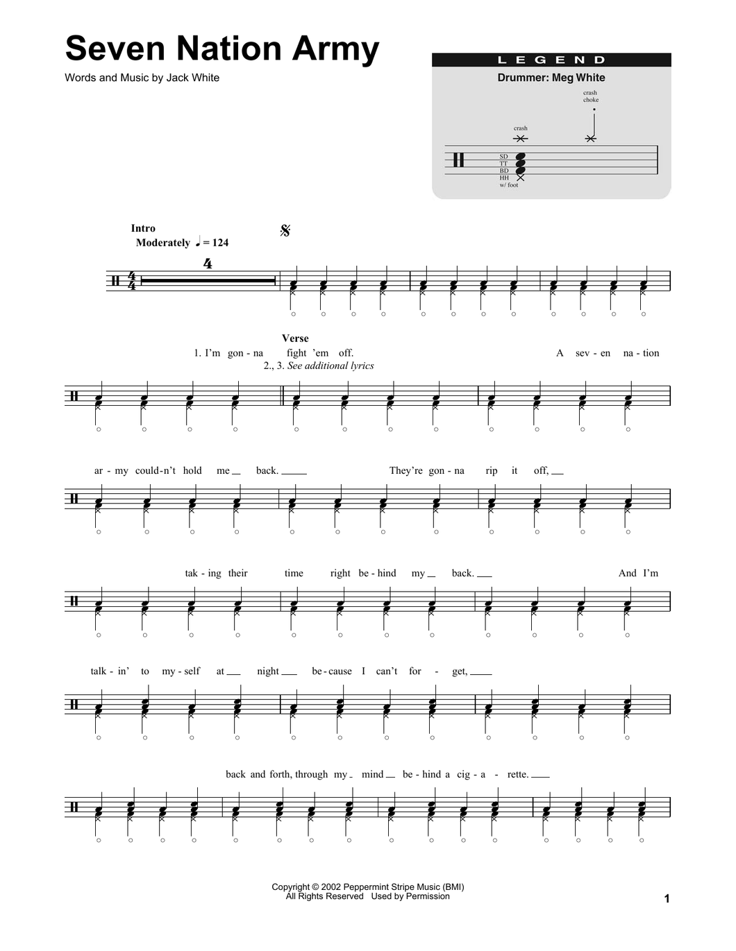 Seven Nation Army - The White Stripes - Full Drum Transcription / Drum Sheet Music - SheetMusicDirect DT185604