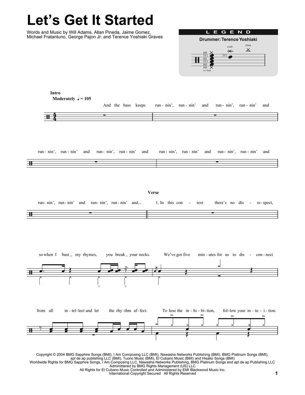 Let's Get It Started - Black Eyed Peas - Full Drum Transcription / Drum Sheet Music - SheetMusicDirect DT