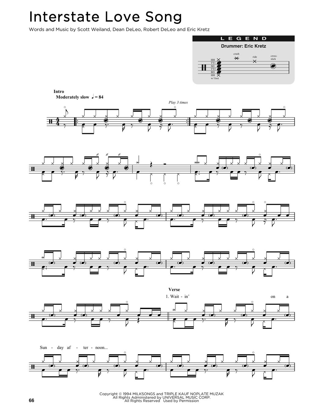 Interstate Love Song - Stone Temple Pilots - Full Drum Transcription / Drum Sheet Music - SheetMusicDirect DT