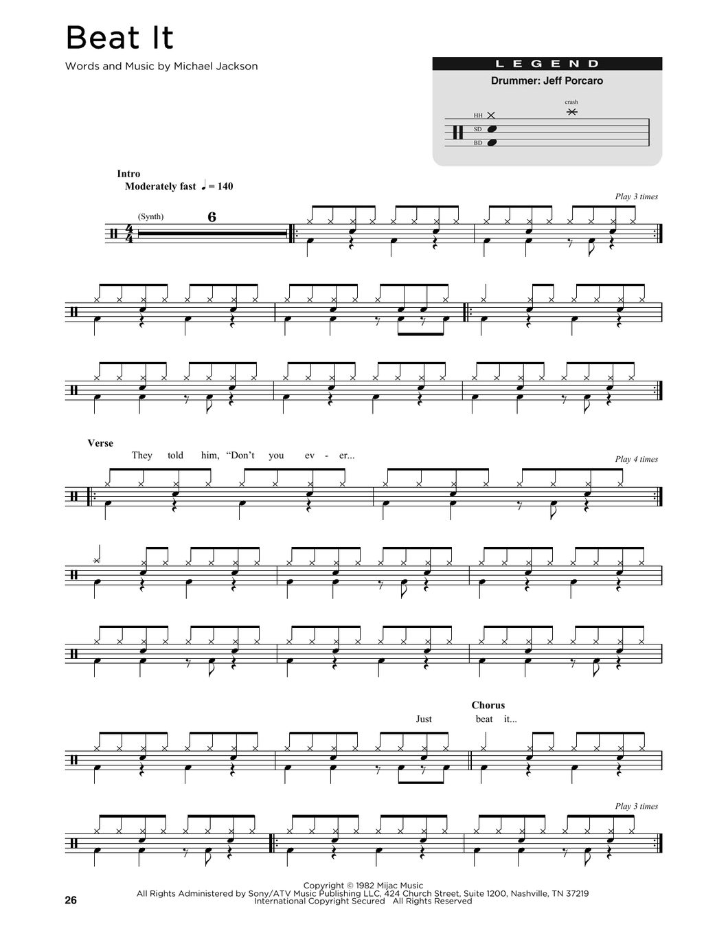 Beat It - Michael Jackson - Full Drum Transcription / Drum Sheet Music - SheetMusicDirect DT176341