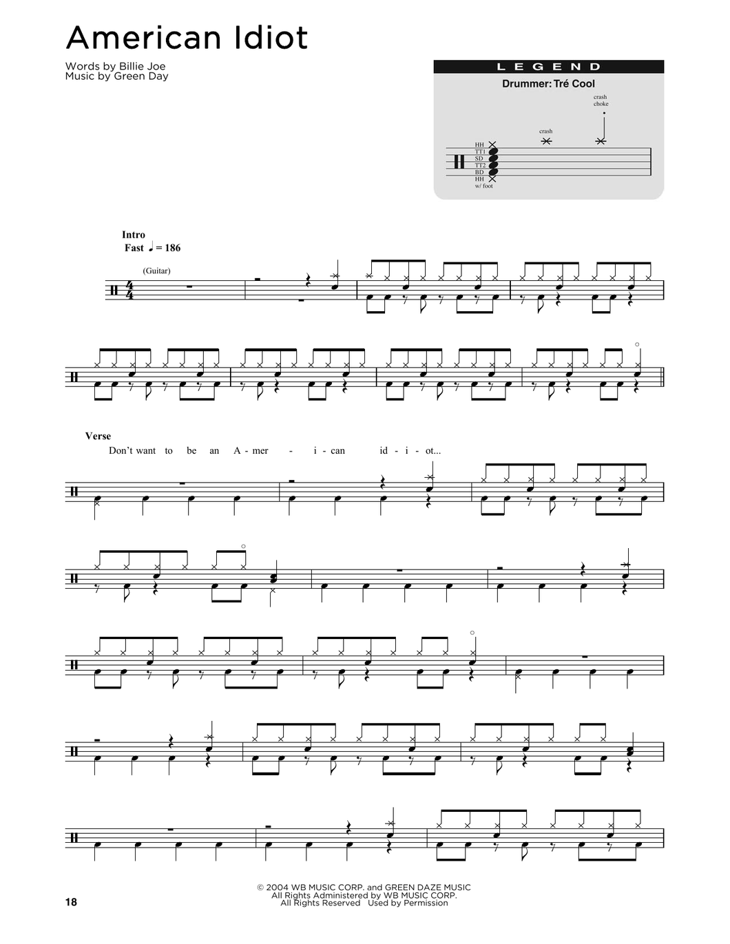 American Idiot - Green Day - Full Drum Transcription / Drum Sheet Music - SheetMusicDirect DT