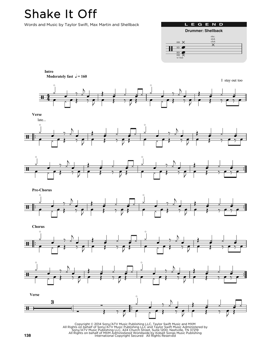 Shake It Off - Taylor Swift - Drum Sheet Music - SheetMusicDirect DT ...