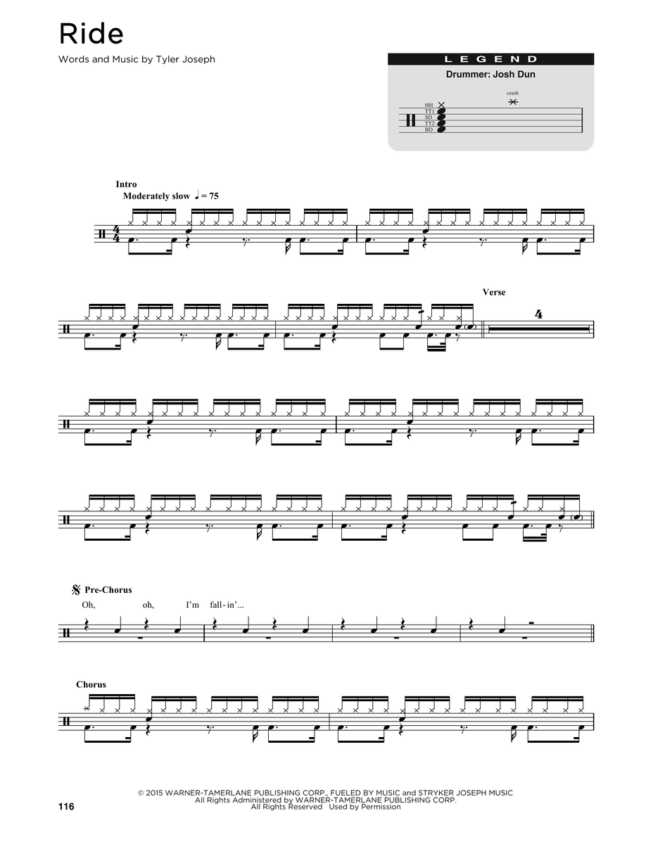 Ride - Twenty One Pilots - Drum Sheet Music - SheetMusicDirect DT ...