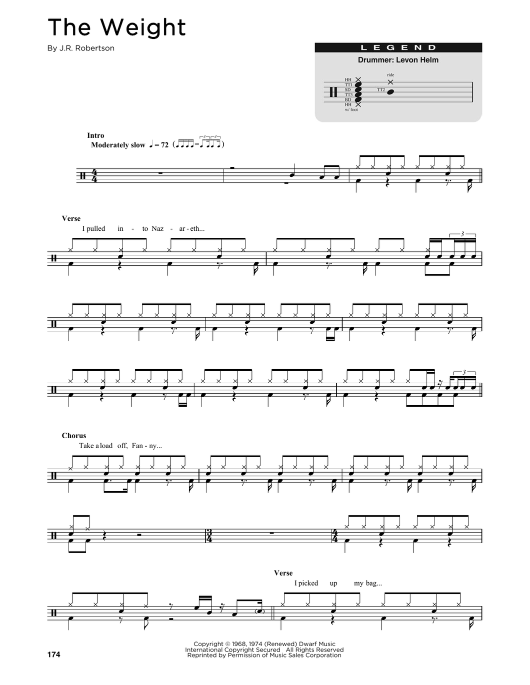 The Weight - The Band - Full Drum Transcription / Drum Sheet Music - SheetMusicDirect DT176313