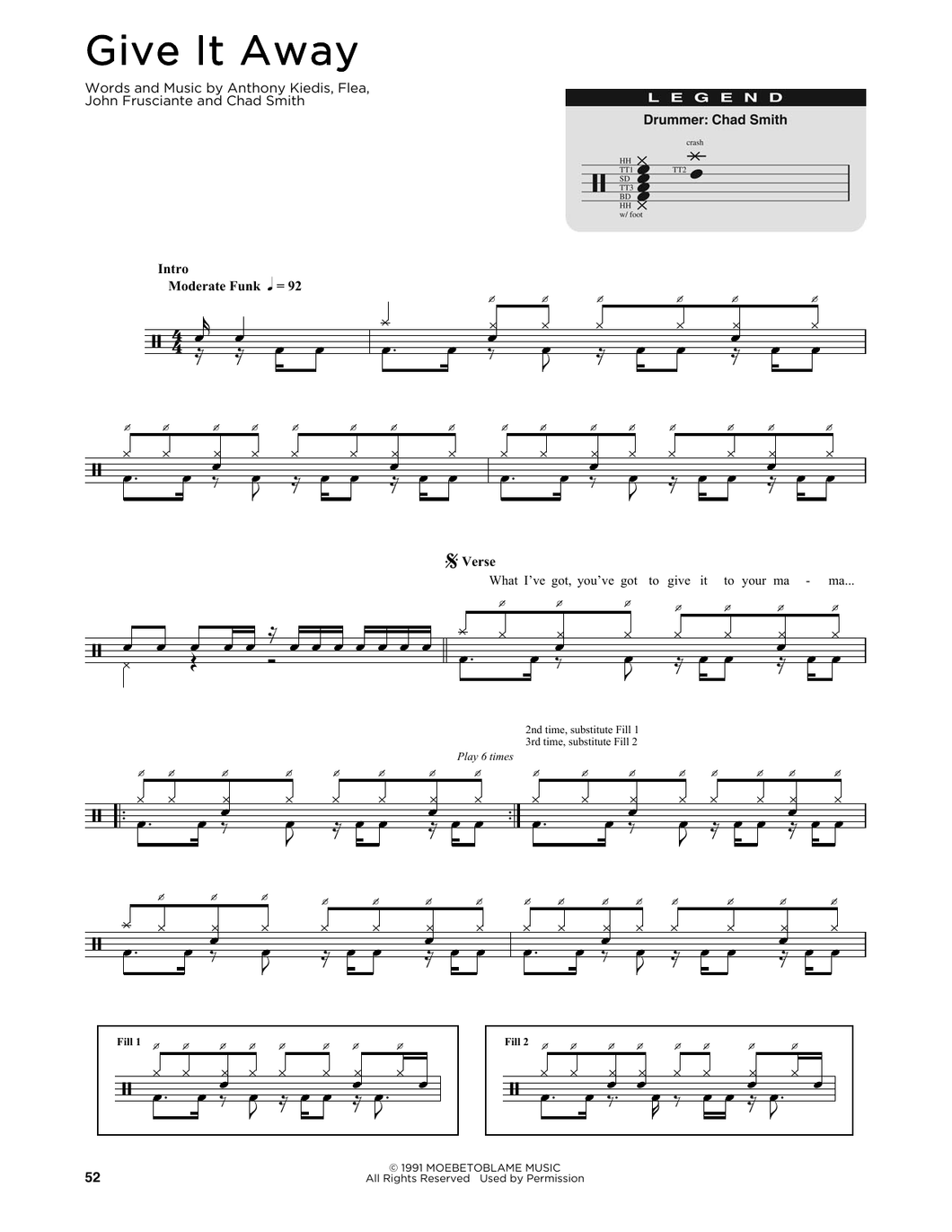 Give It Away - Red Hot Chili Peppers - Full Drum Transcription / Drum Sheet Music - SheetMusicDirect DT176337