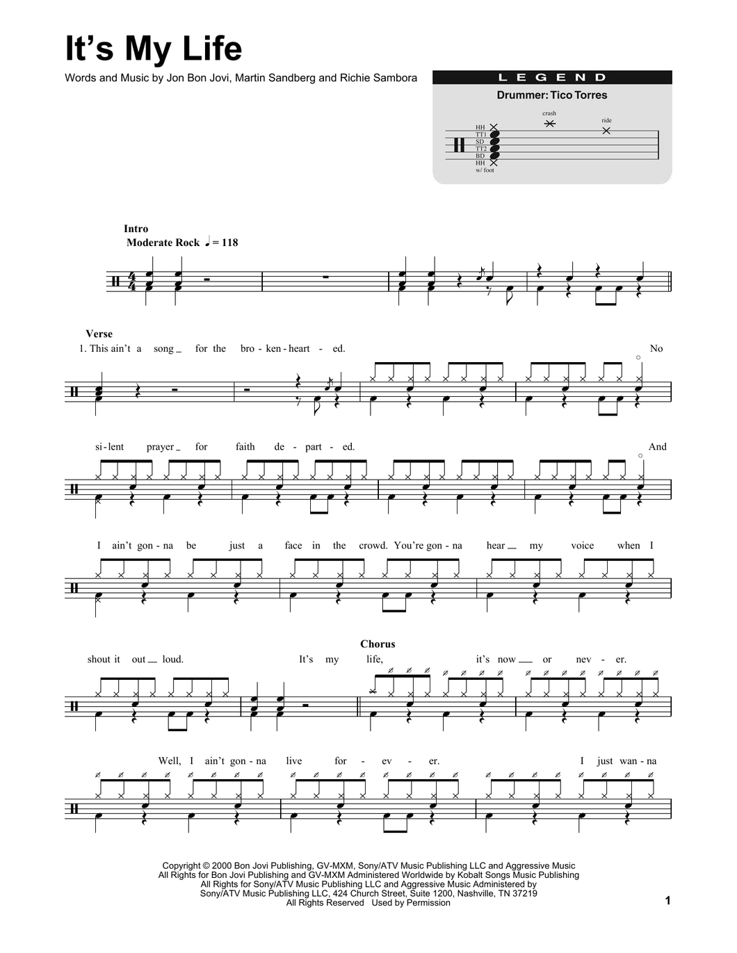 It's My Life - Bon Jovi - Full Drum Transcription / Drum Sheet Music - SheetMusicDirect DT