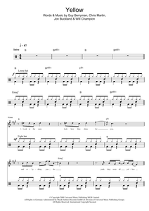 Yellow - Coldplay - Full Drum Transcription / Drum Sheet Music - SheetMusicDirect D