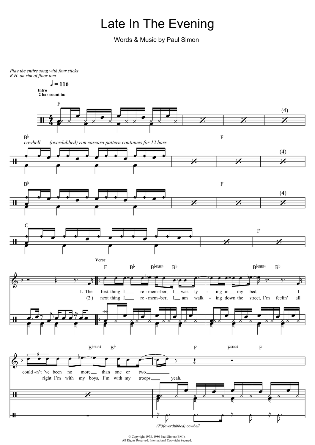 Late in the Evening - Paul Simon - Full Drum Transcription / Drum Sheet Music - SheetMusicDirect D