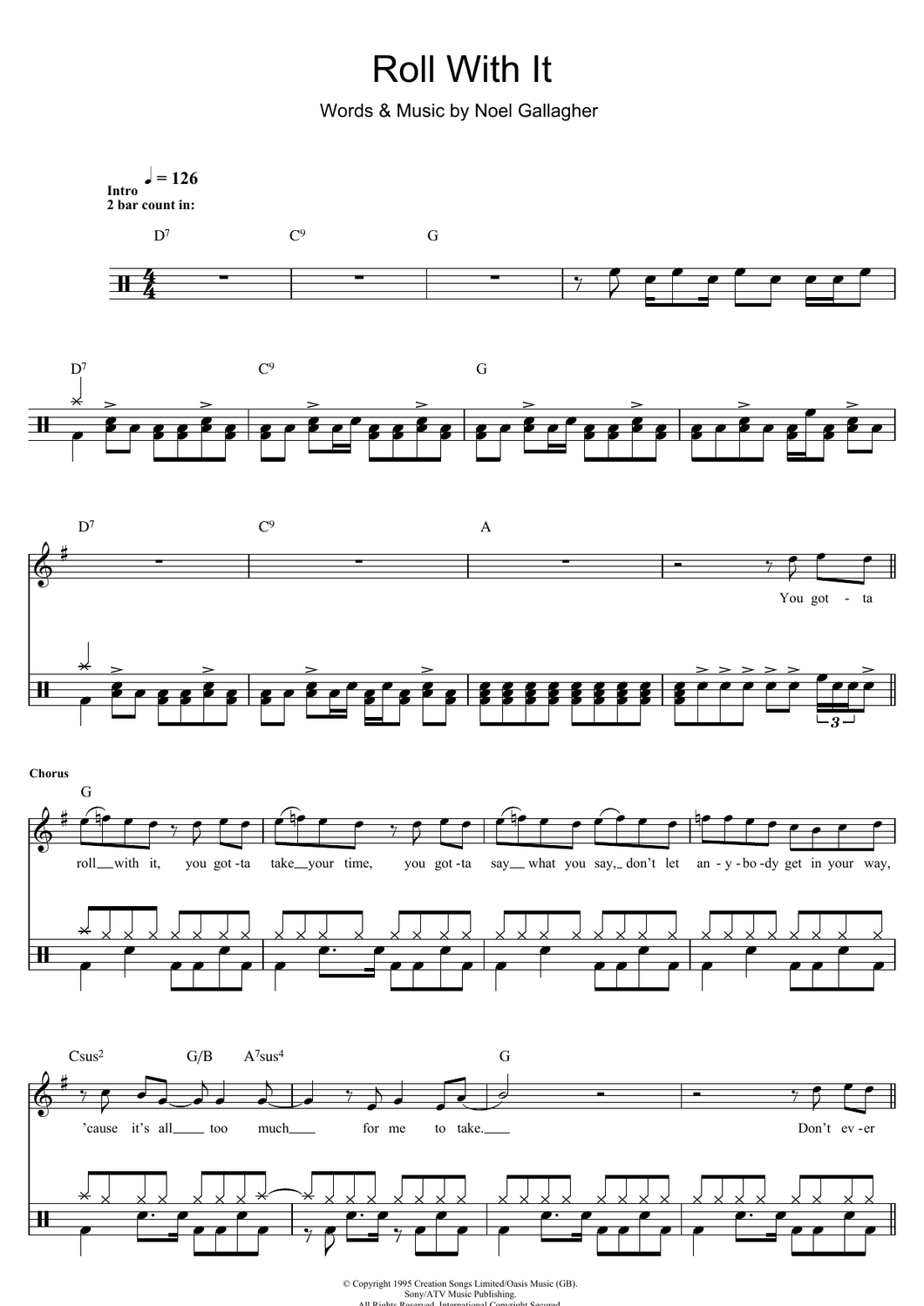 Roll with It - Oasis - Full Drum Transcription / Drum Sheet Music - SheetMusicDirect D