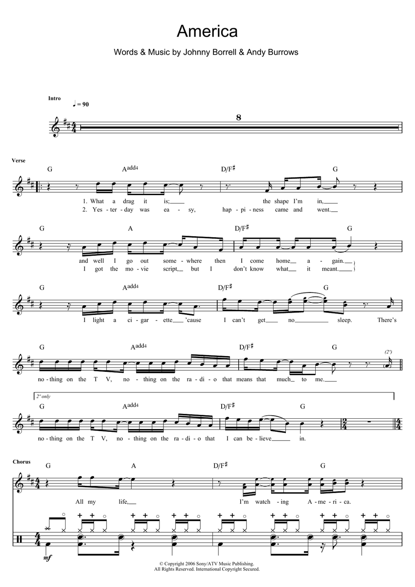 America Chords Razorlight America - Razorlight - Drum Sheet Music - SheetMusicDirect D ...