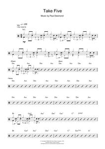 Take Five - The Dave Brubeck Quartet - Full Drum Transcription / Drum Sheet Music - SheetMusicDirect D