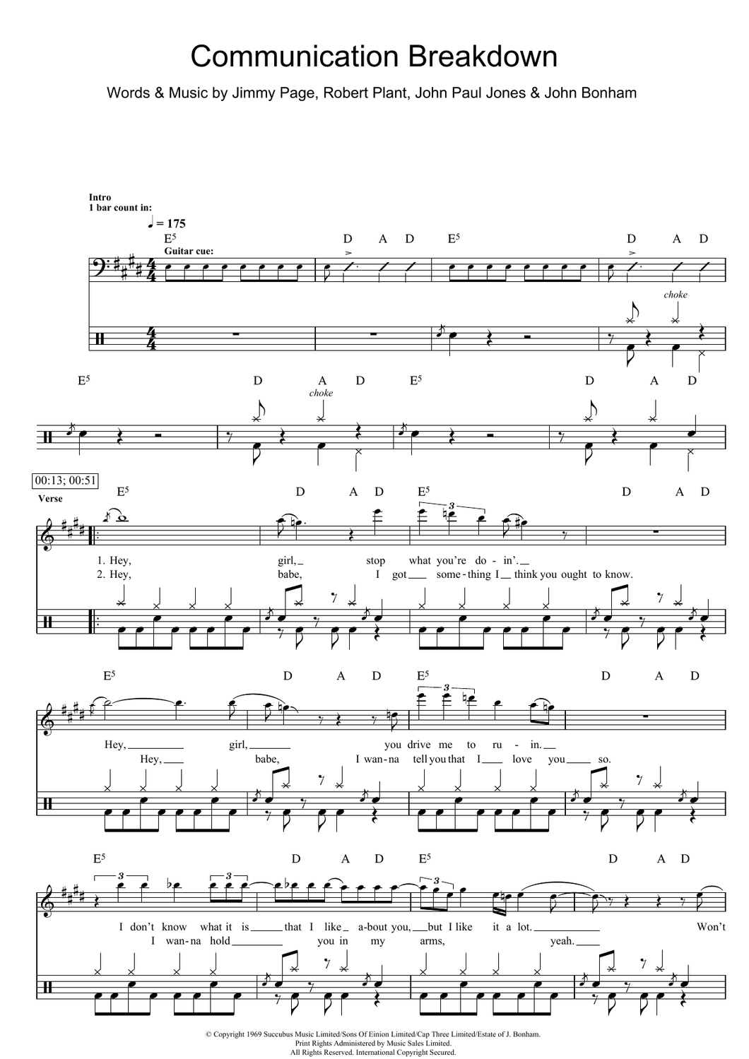 Communication Breakdown - Led Zeppelin - Full Drum Transcription / Drum Sheet Music - SheetMusicDirect D