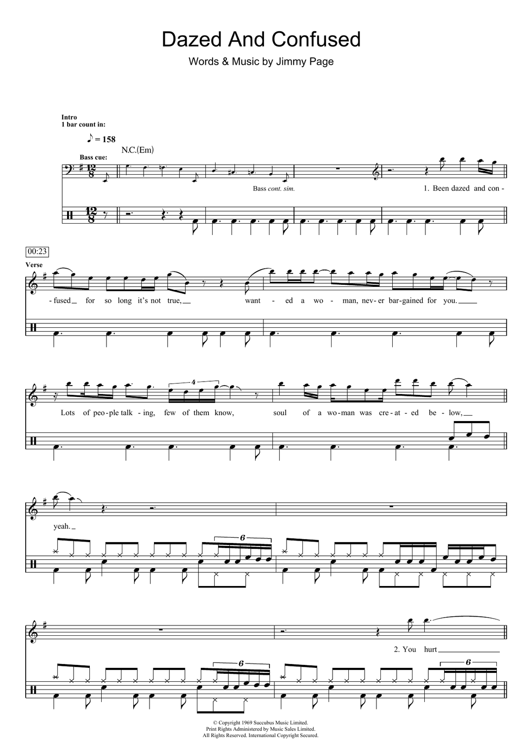 Dazed and Confused - Led Zeppelin - Full Drum Transcription / Drum Sheet Music - SheetMusicDirect D