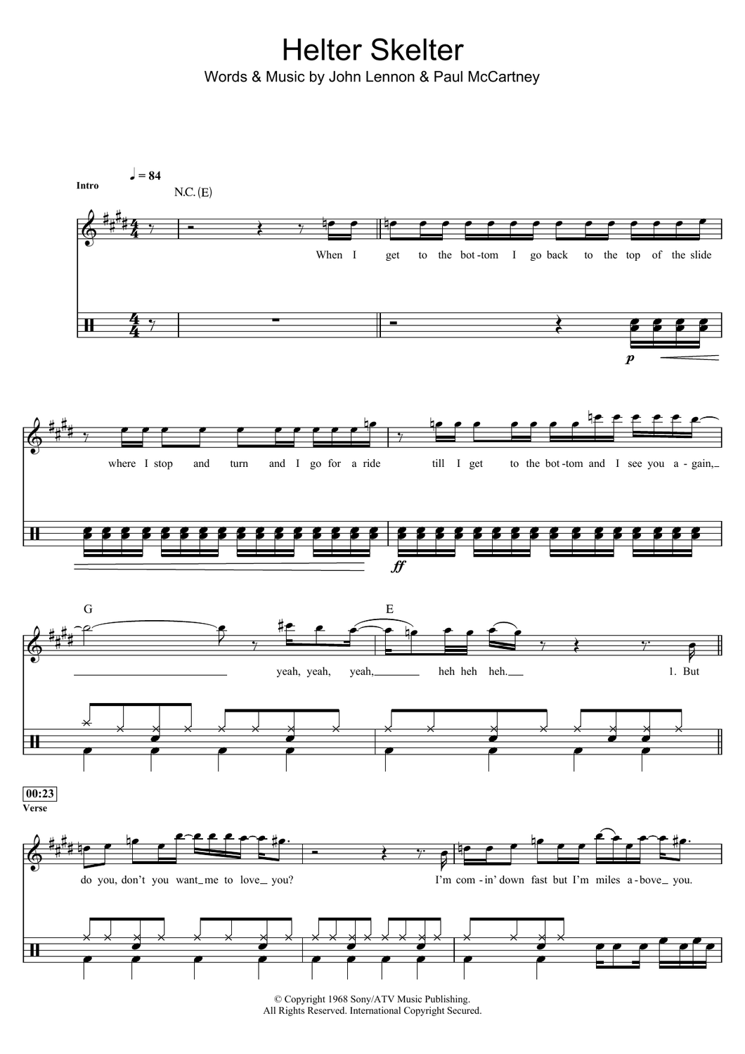 Helter Skelter - The Beatles - Full Drum Transcription / Drum Sheet Music - SheetMusicDirect D
