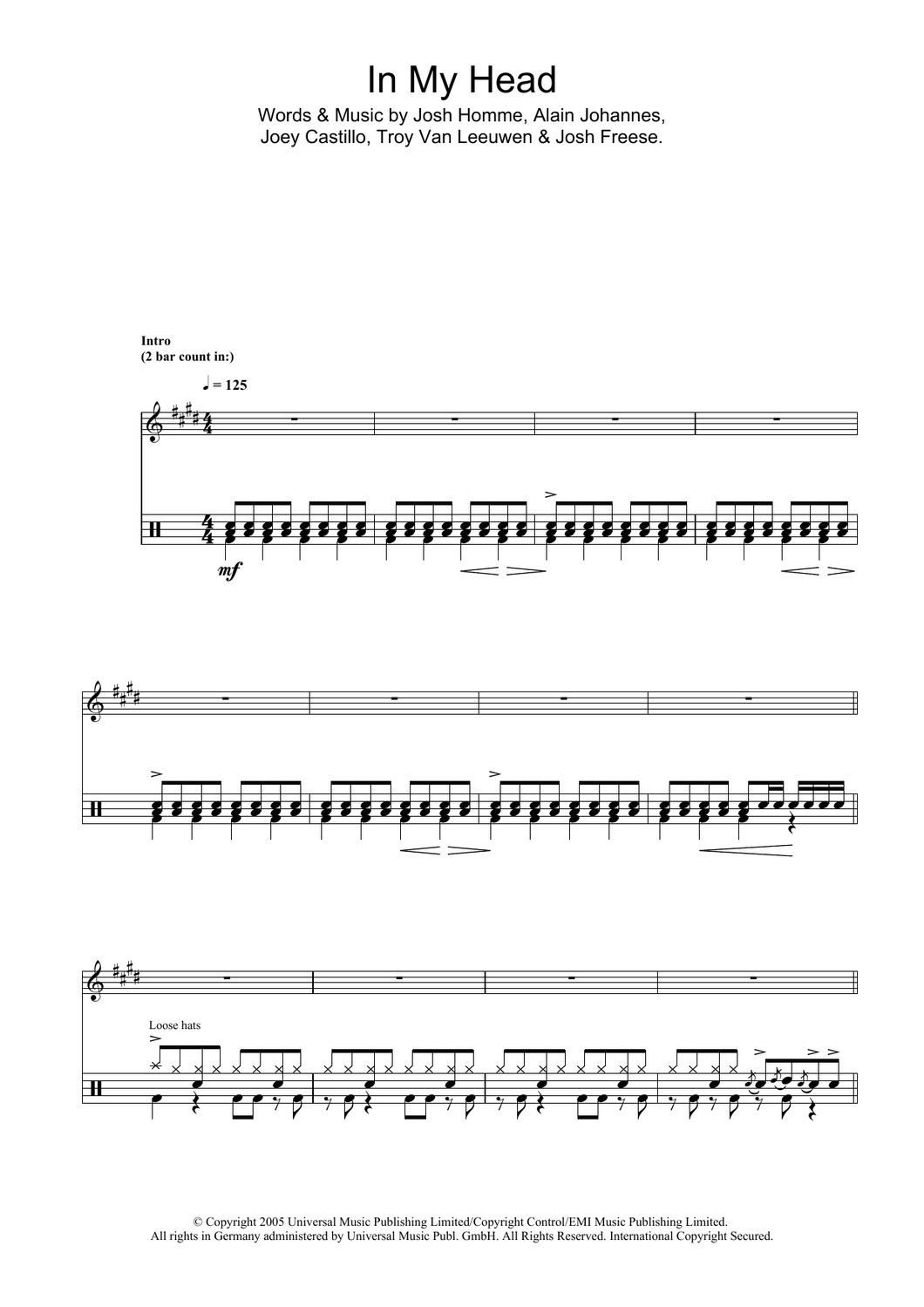 In My Head - Queens of the Stone Age - Full Drum Transcription / Drum Sheet Music - SheetMusicDirect D