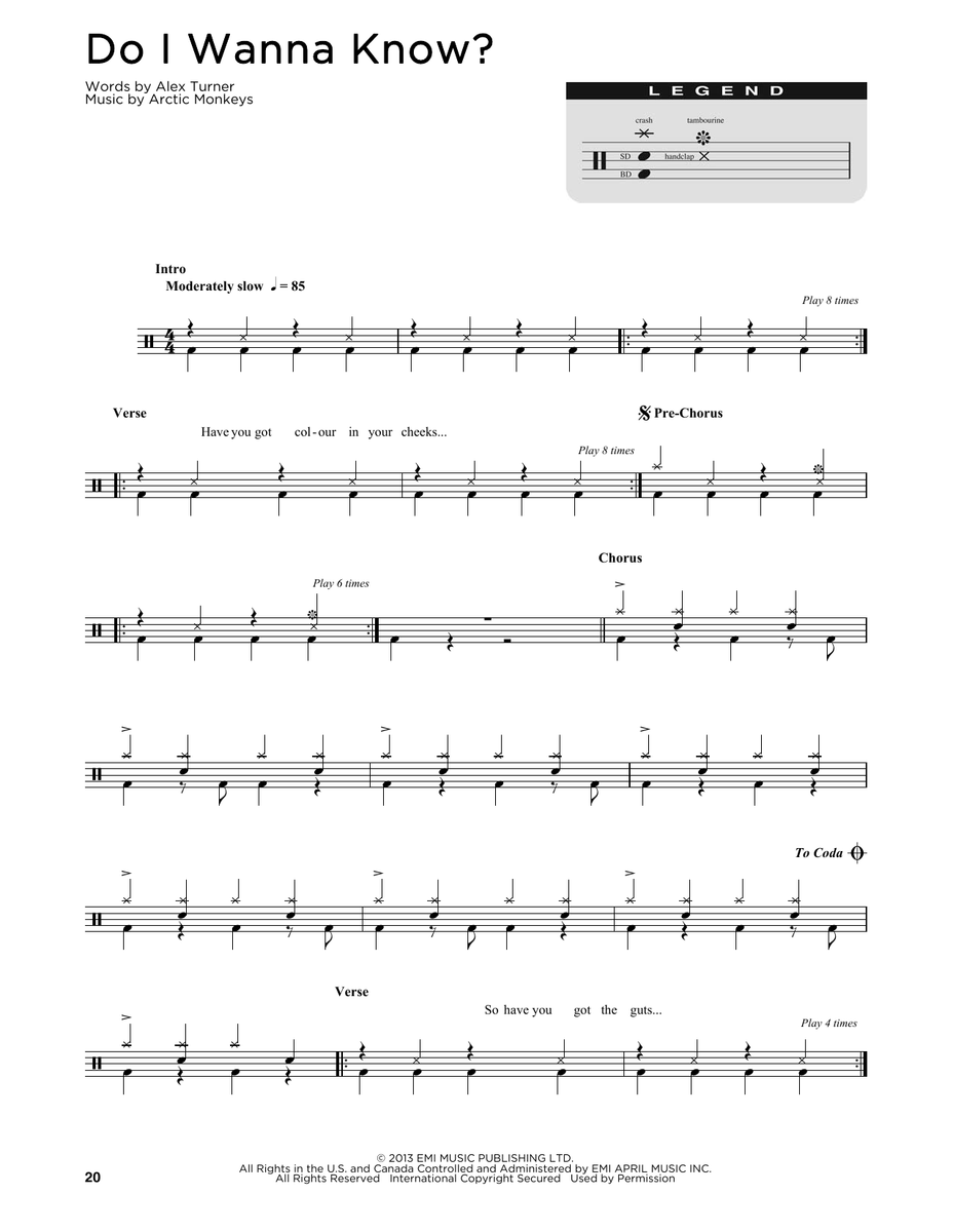 Do I Wanna Know? Arctic Monkeys Drum Sheet Music SheetMusicDirect D DrumSetSheetMusic