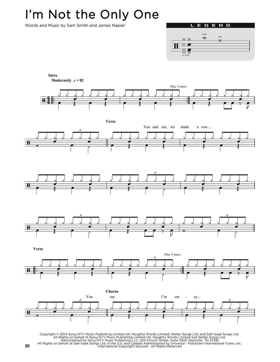 I'm Not the Only One - Sam Smith - Full Drum Transcription / Drum Sheet Music - SheetMusicDirect D