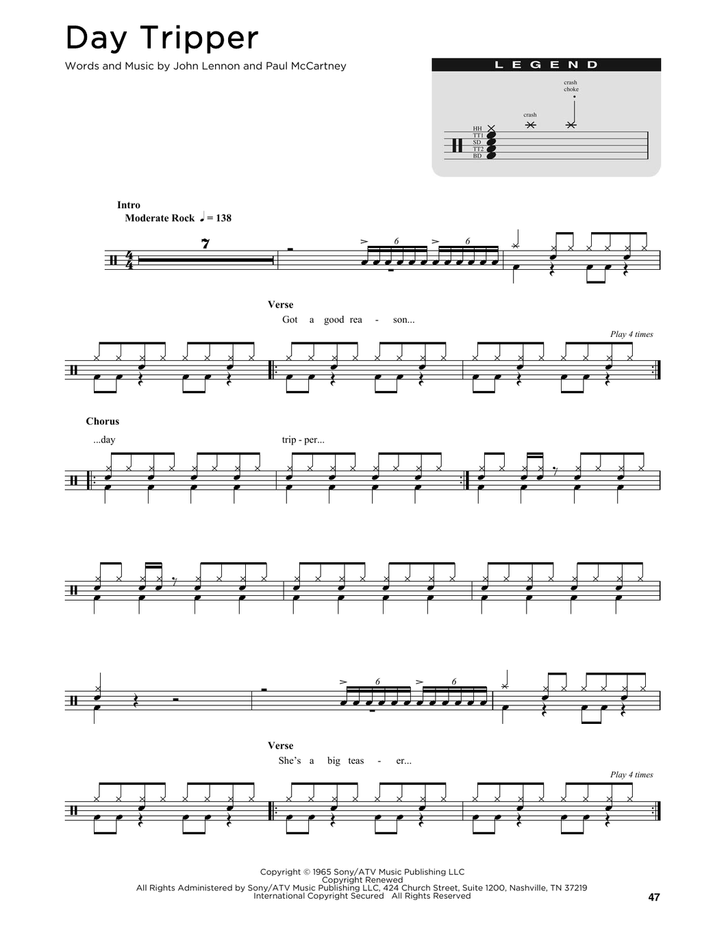 Day Tripper - The Beatles - Full Drum Transcription / Drum Sheet Music - SheetMusicDirect D
