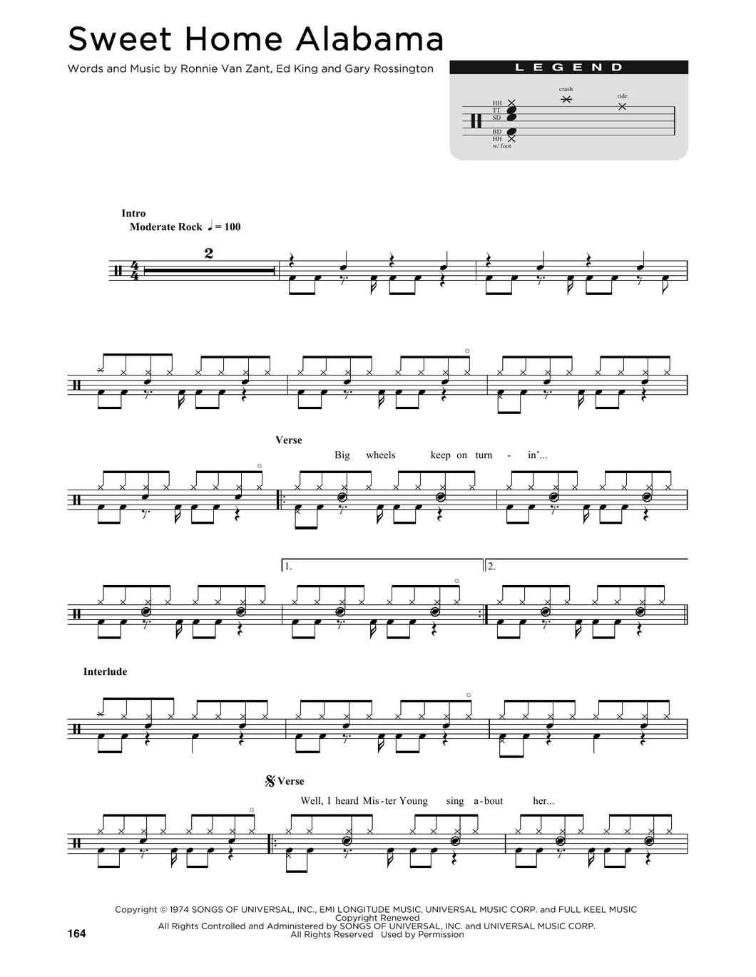Sweet Home Alabama - Lynyrd Skynyrd - Full Drum Transcription / Drum Sheet Music - SheetMusicDirect D251331