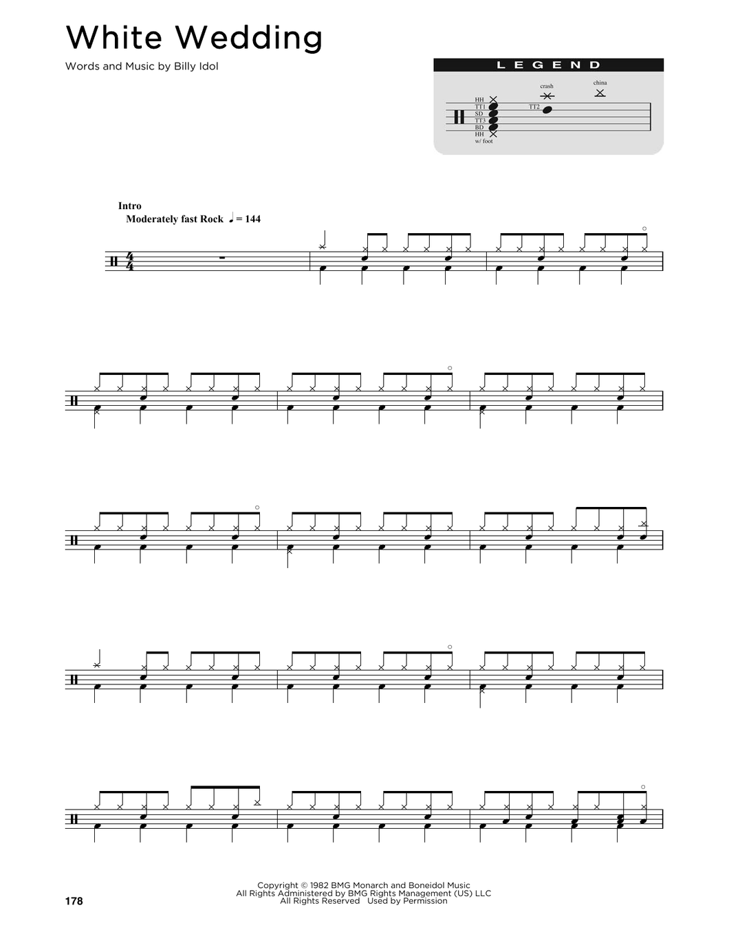 White Wedding - Billy Idol - Full Drum Transcription / Drum Sheet Music - SheetMusicDirect DT251311