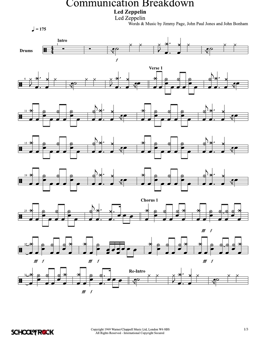 Communication Breakdown Led Zeppelin Drum Sheet Music
