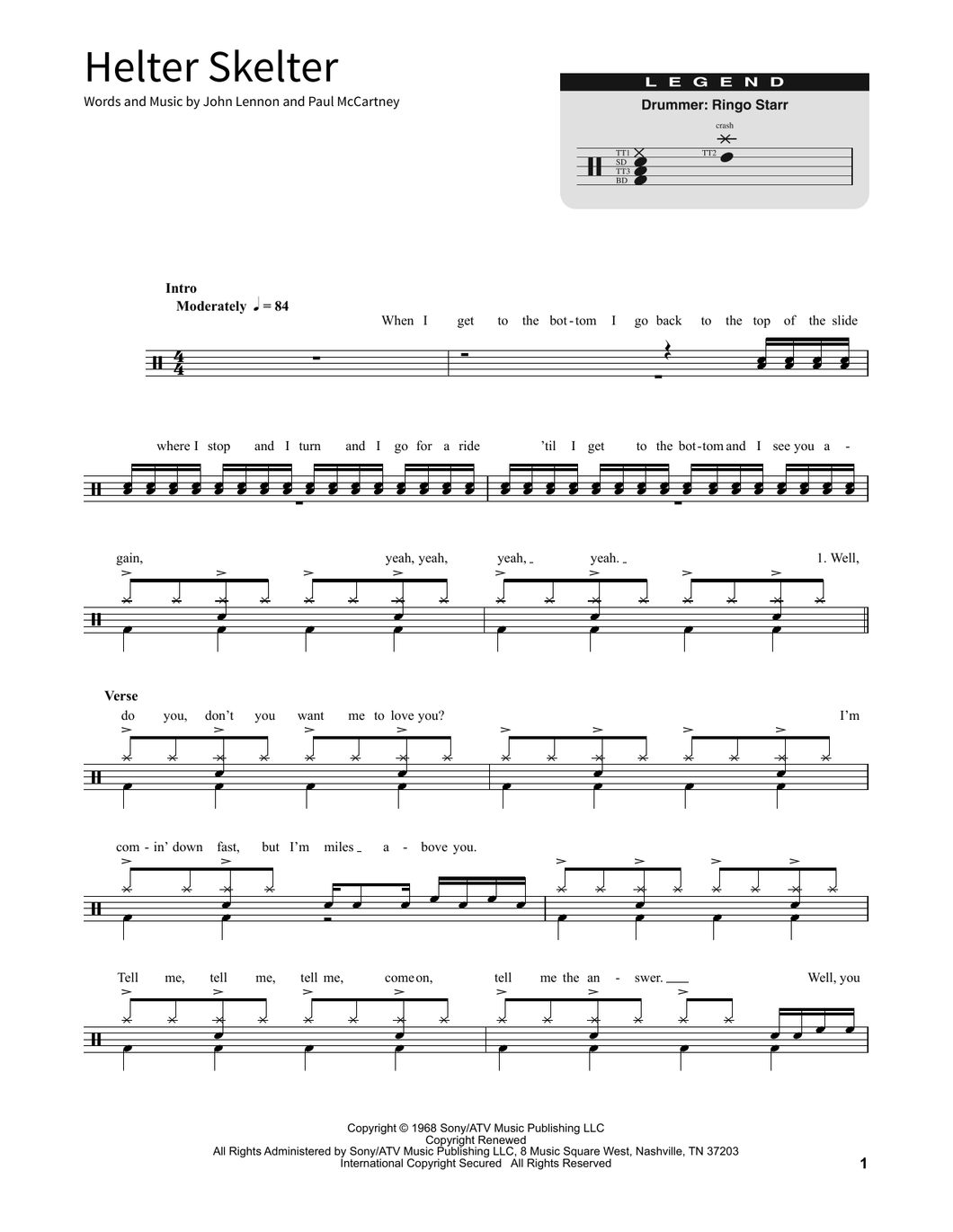 Helter Skelter - The Beatles - Full Drum Transcription / Drum Sheet Music - SheetMusicDirect SORD