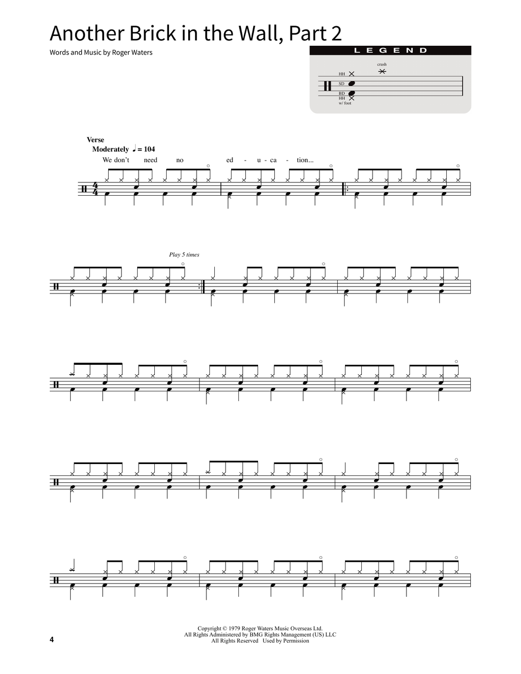 Another Brick in the Wall (Part 2) - Pink Floyd - Full Drum Transcription / Drum Sheet Music - SheetMusicDirect SORD