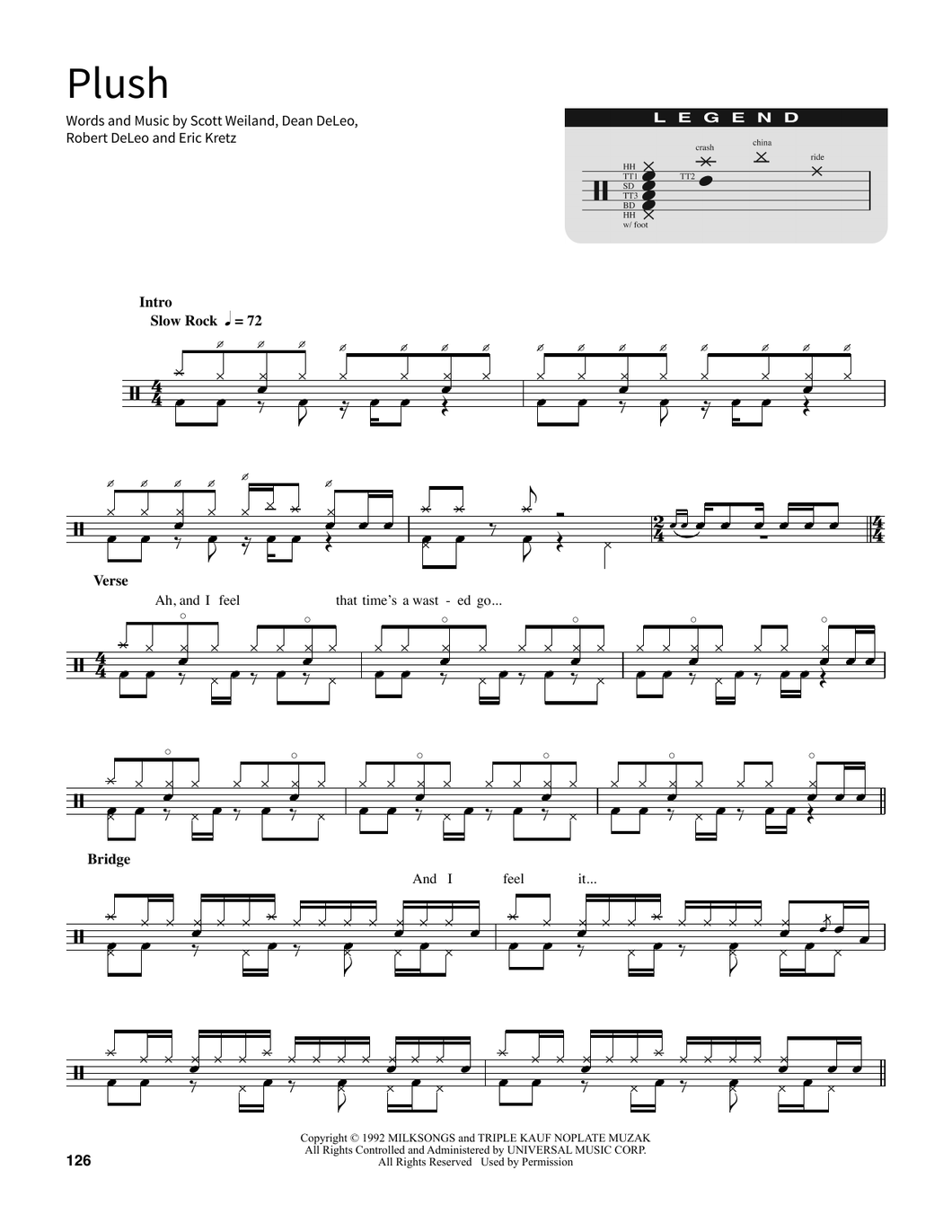 Plush - Stone Temple Pilots - Full Drum Transcription / Drum Sheet Music - SheetMusicDirect SORD