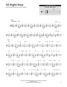 All Right Now - Free (The Band) - Full Drum Transcription / Drum Sheet Music - SheetMusicDirect D