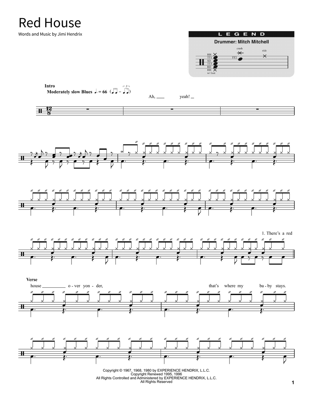 Red House - The Jimi Hendrix Experience - Full Drum Transcription / Drum Sheet Music - SheetMusicDirect SORD