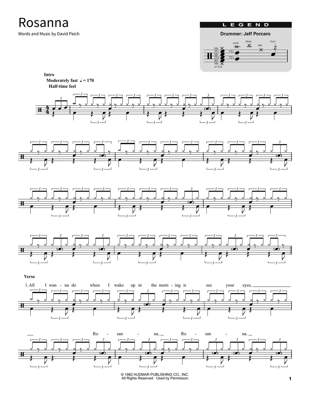 Rosanna - Toto - Full Drum Transcription / Drum Sheet Music - SheetMusicDirect SORD