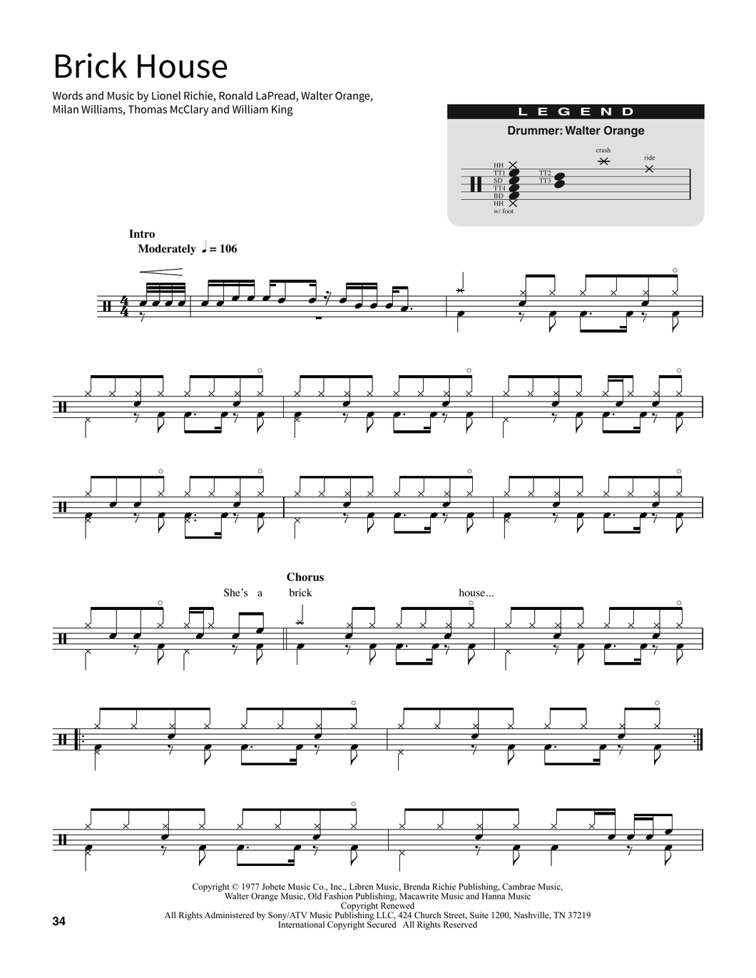 Brick House - Commodores - Full Drum Transcription / Drum Sheet Music - SheetMusicDirect SORD