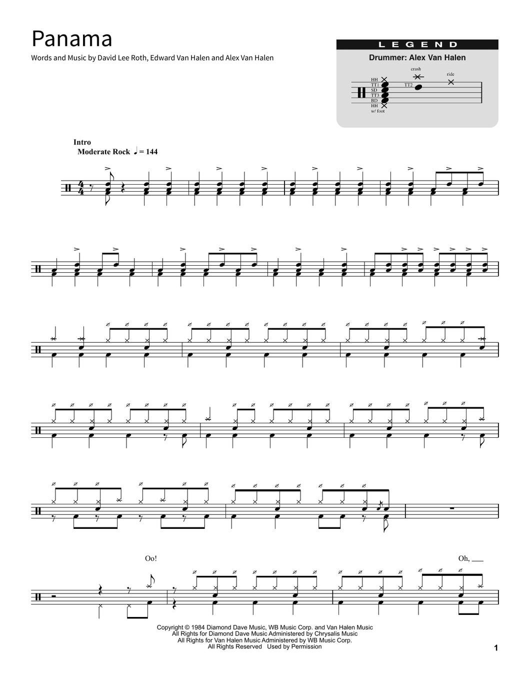 Panama - Van Halen - Full Drum Transcription / Drum Sheet Music - SheetMusicDirect SORD