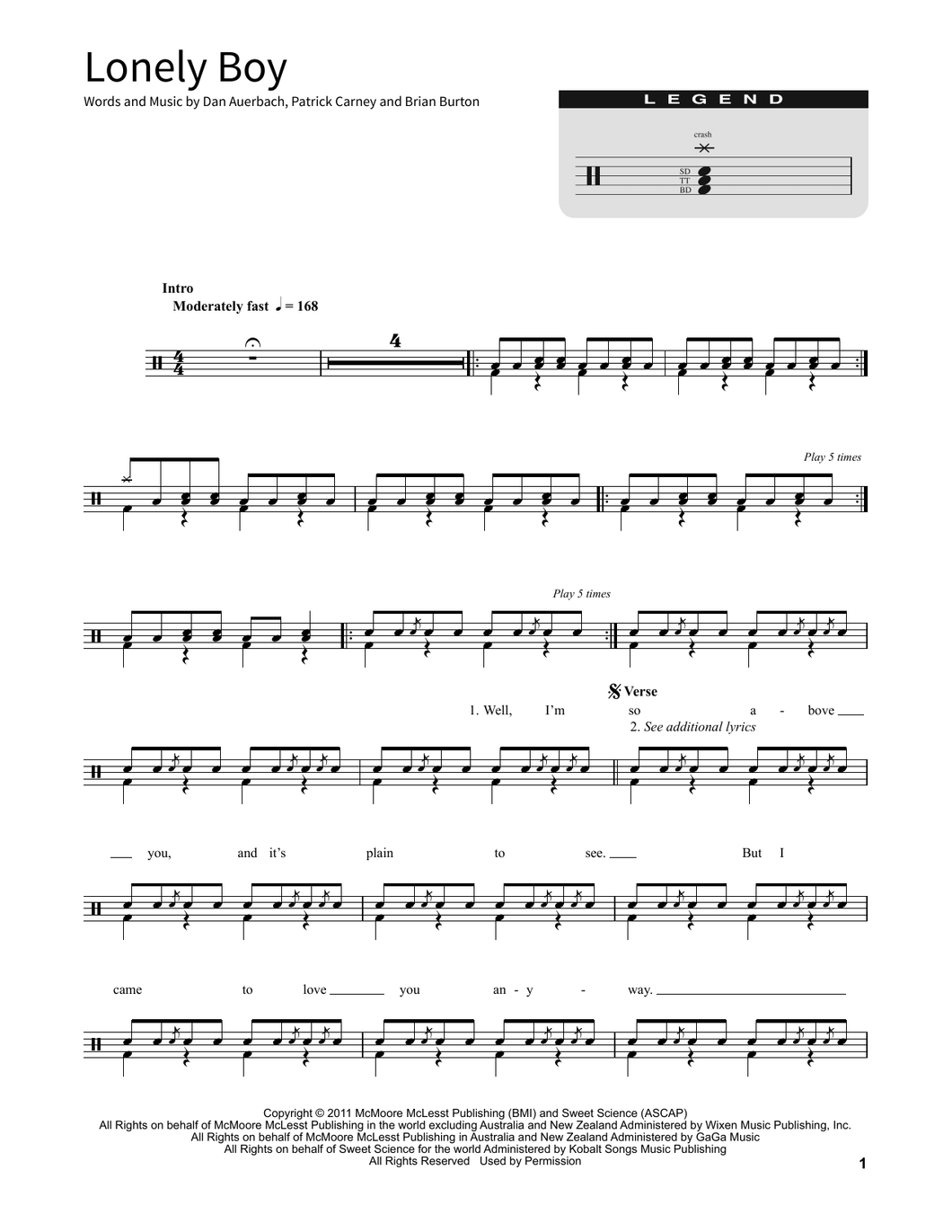 Lonely Boy - The Black Keys - Full Drum Transcription / Drum Sheet Music - SheetMusicDirect SORD