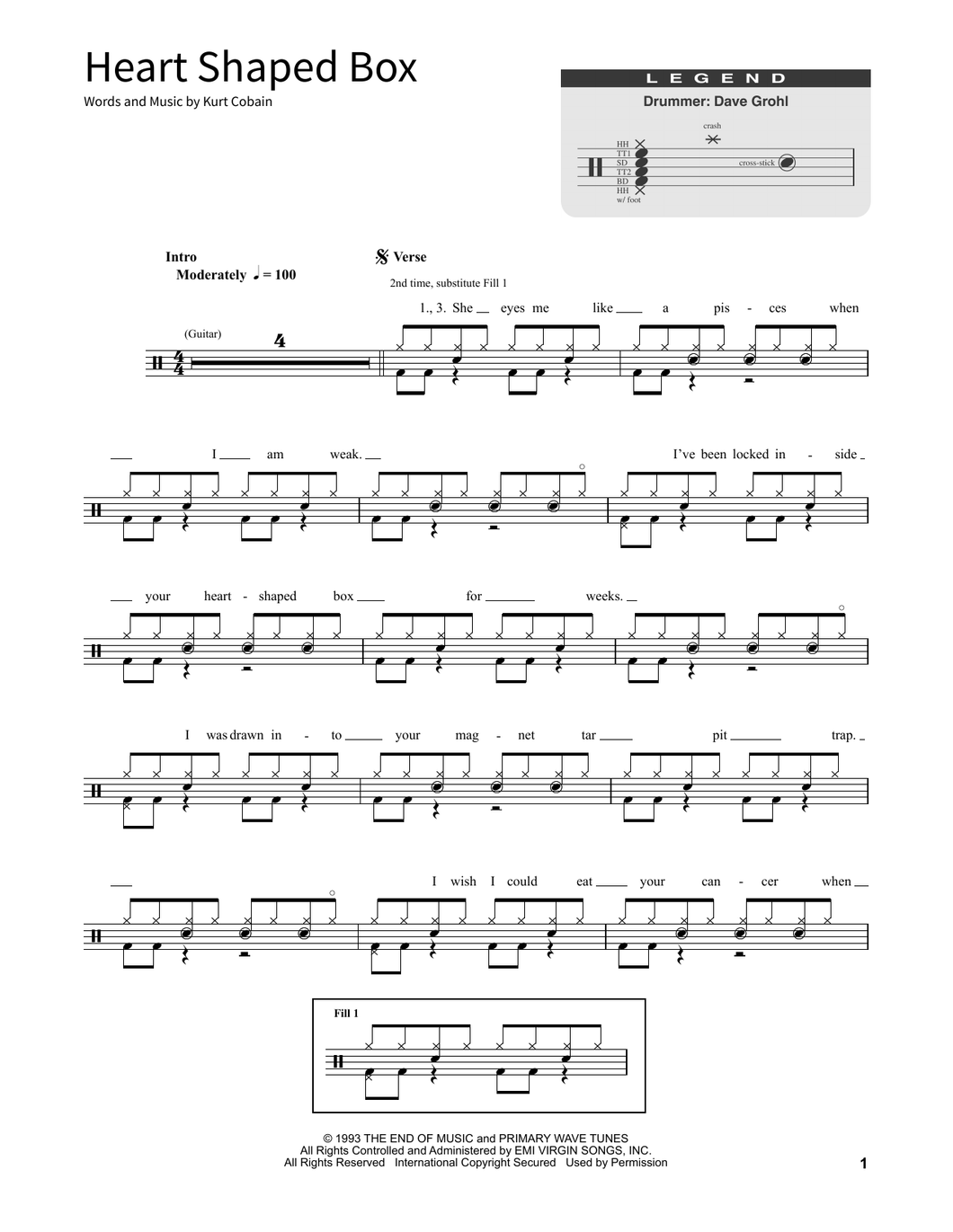Heart Shaped Box - Nirvana - Full Drum Transcription / Drum Sheet Music - SheetMusicDirect SORD
