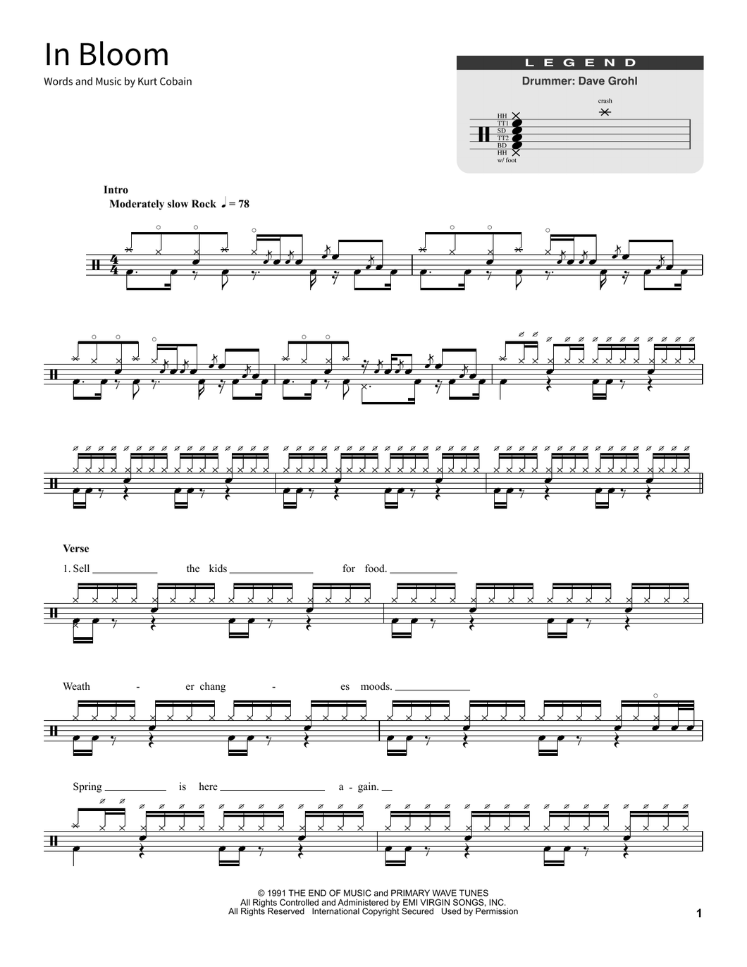 In Bloom - Nirvana - Full Drum Transcription / Drum Sheet Music - SheetMusicDirect SORD