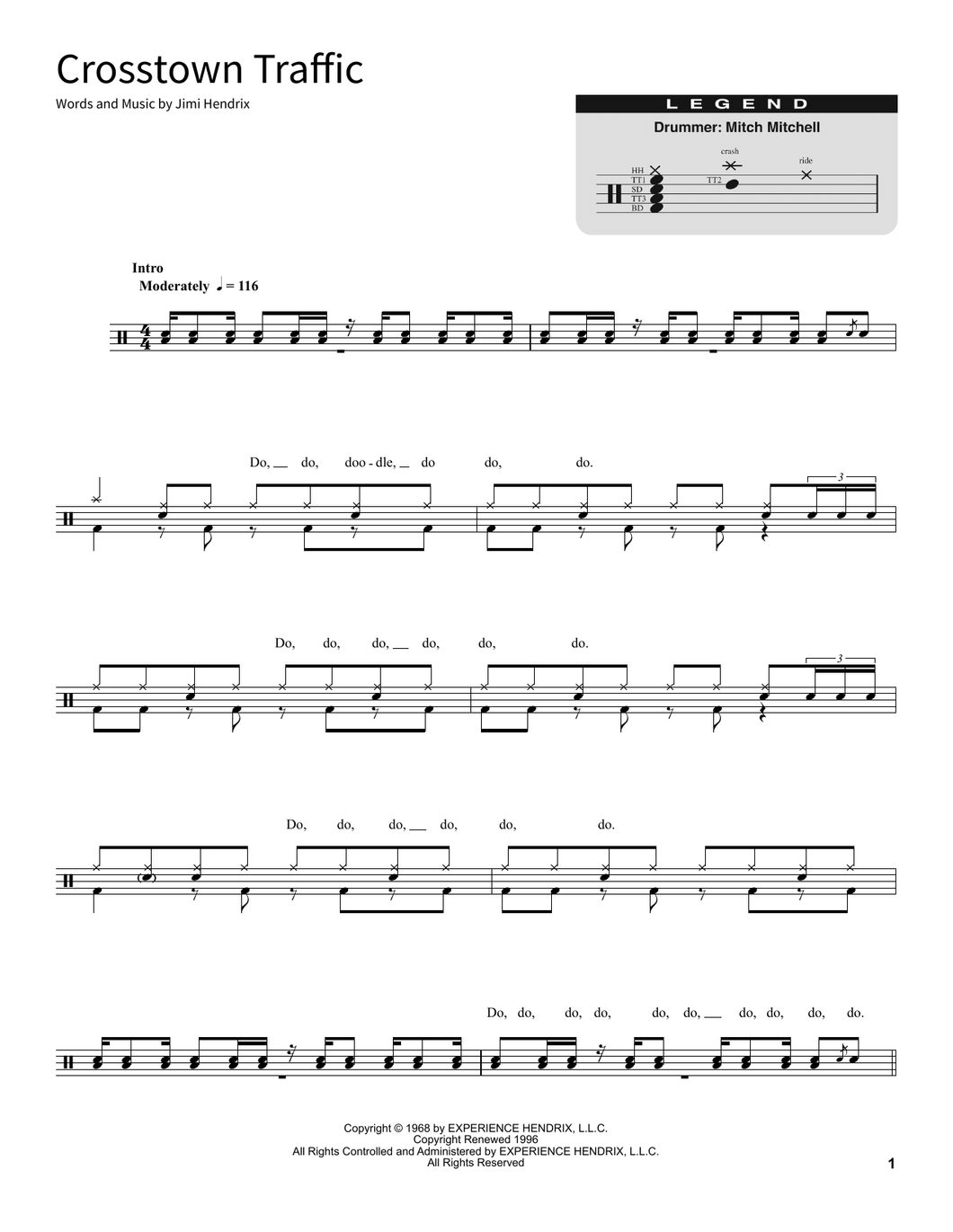 Crosstown Traffic - Jimi Hendrix - Full Drum Transcription / Drum Sheet Music - SheetMusicDirect SORD381895