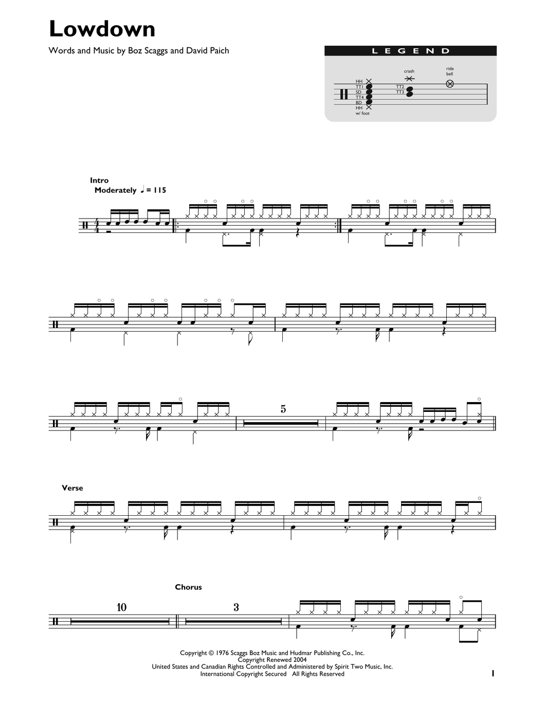 Lowdown - Boz Scaggs - Full Drum Transcription / Drum Sheet Music - SheetMusicDirect DT
