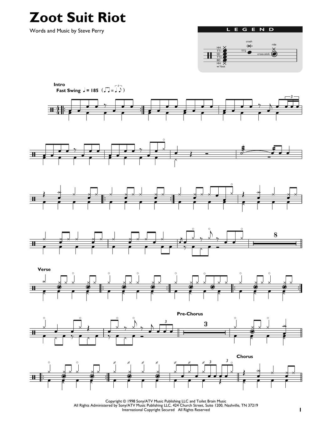 Zoot Suit Riot - Cherry Poppin' Daddies - Full Drum Transcription / Drum Sheet Music - SheetMusicDirect DT