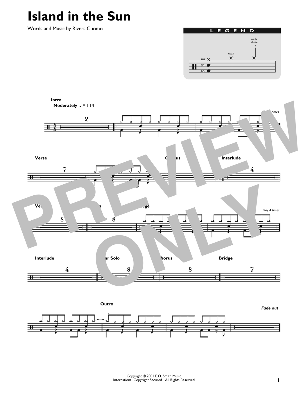 Island in the Sun - Weezer - Full Drum Transcription / Drum Sheet Music - SheetMusicDirect DT