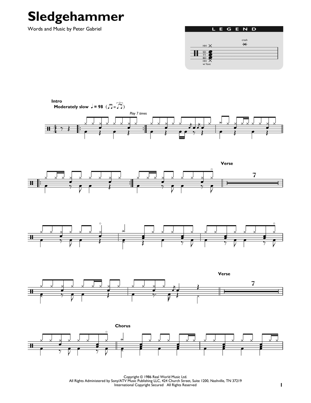 Sledgehammer - Peter Gabriel - Full Drum Transcription / Drum Sheet Music - SheetMusicDirect DT