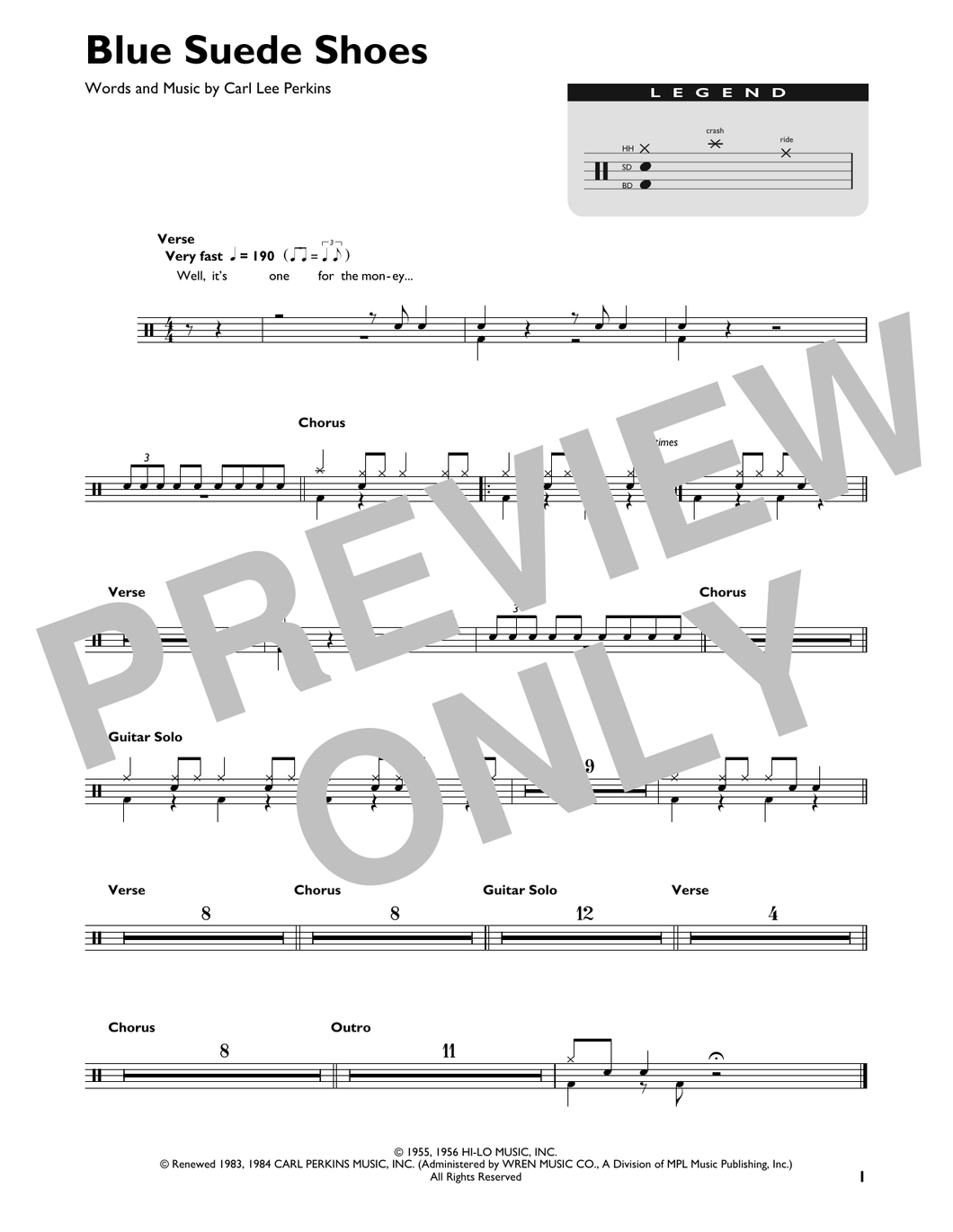 Blue Suede Shoes - Elvis Presley - Full Drum Transcription / Drum Sheet Music - SheetMusicDirect DT