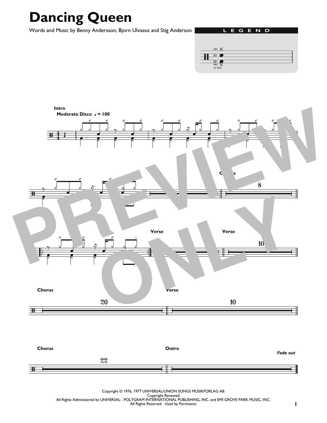 Dancing Queen - ABBA - Full Drum Transcription / Drum Sheet Music - SheetMusicDirect DT
