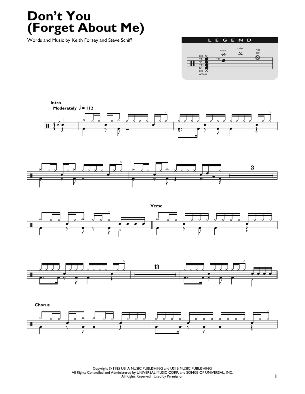 Don't You (Forget About Me) - Simple Minds - Full Drum Transcription / Drum Sheet Music - SheetMusicDirect DT
