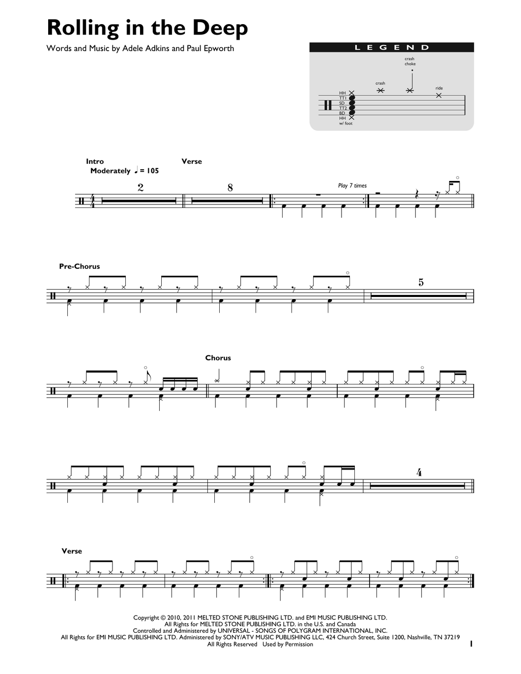Rolling in the Deep - Adele - Full Drum Transcription / Drum Sheet Music - SheetMusicDirect DT422380