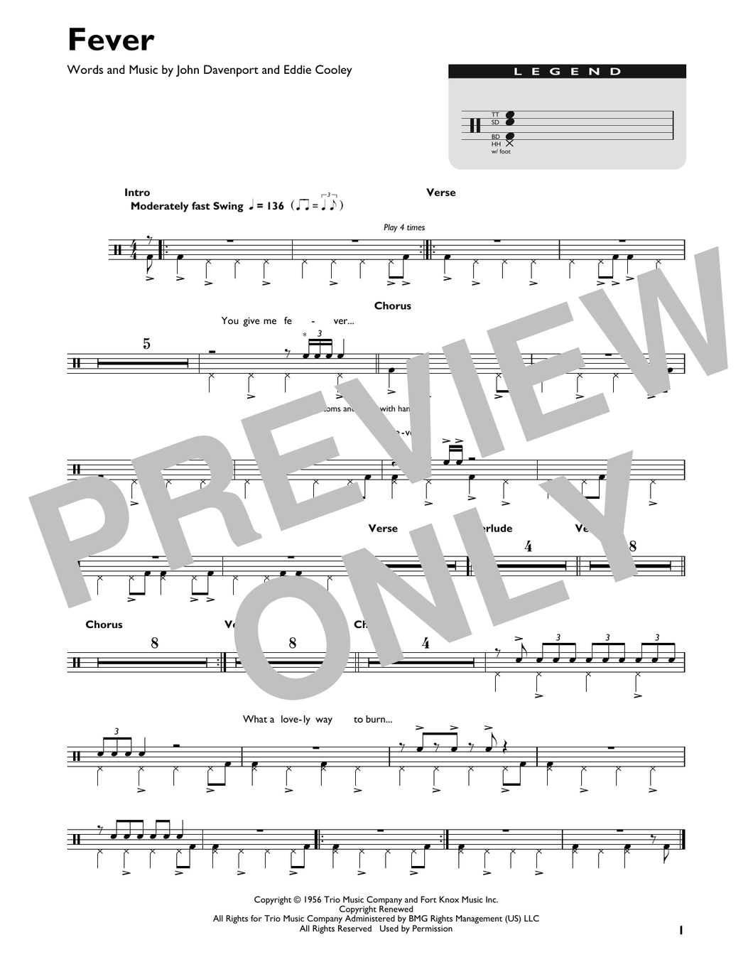 Fever - Peggy Lee - Full Drum Transcription / Drum Sheet Music - SheetMusicDirect DT