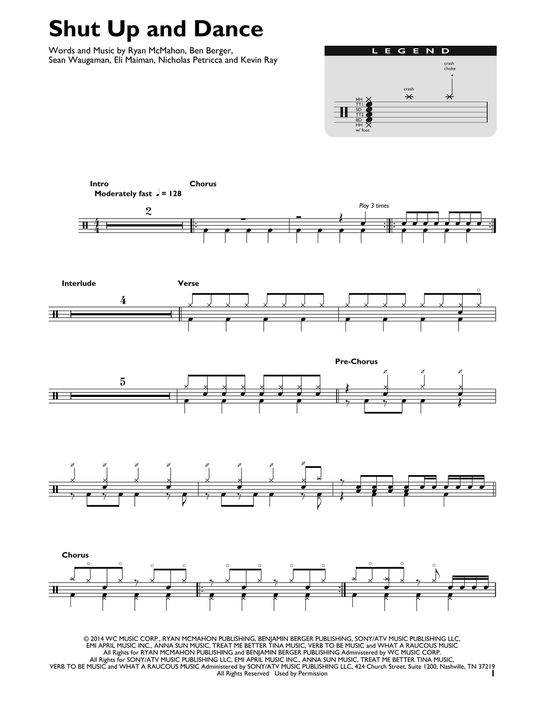 Shut Up and Dance - Walk the Moon - Full Drum Transcription / Drum Sheet Music - SheetMusicDirect DT